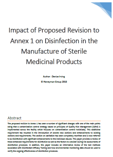 DET Annex 1 Impact on Disinfection in the Manufacture of Sterile Medicinal Products